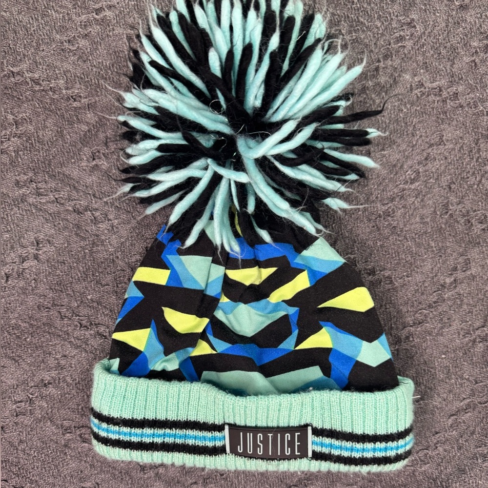 Justice Kids' Blue and Yellow Patterned Beanie